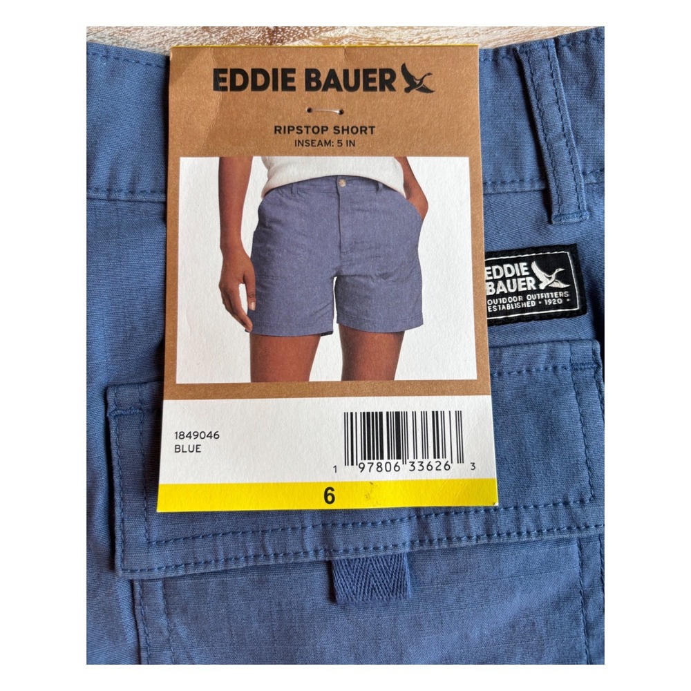 NWT Size 6 Eddie Bauer Ripstop Shorts Womens Blue Durable Cargo Hiking - Picture 3 of 6